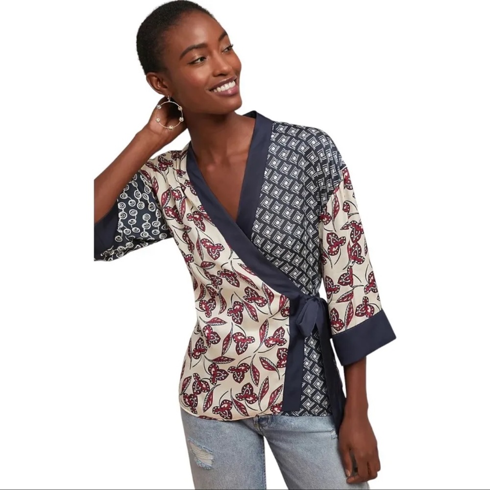 Meadow Rue Anthropologie Patchwork Kimono Wrap Blouse In Multi | XS